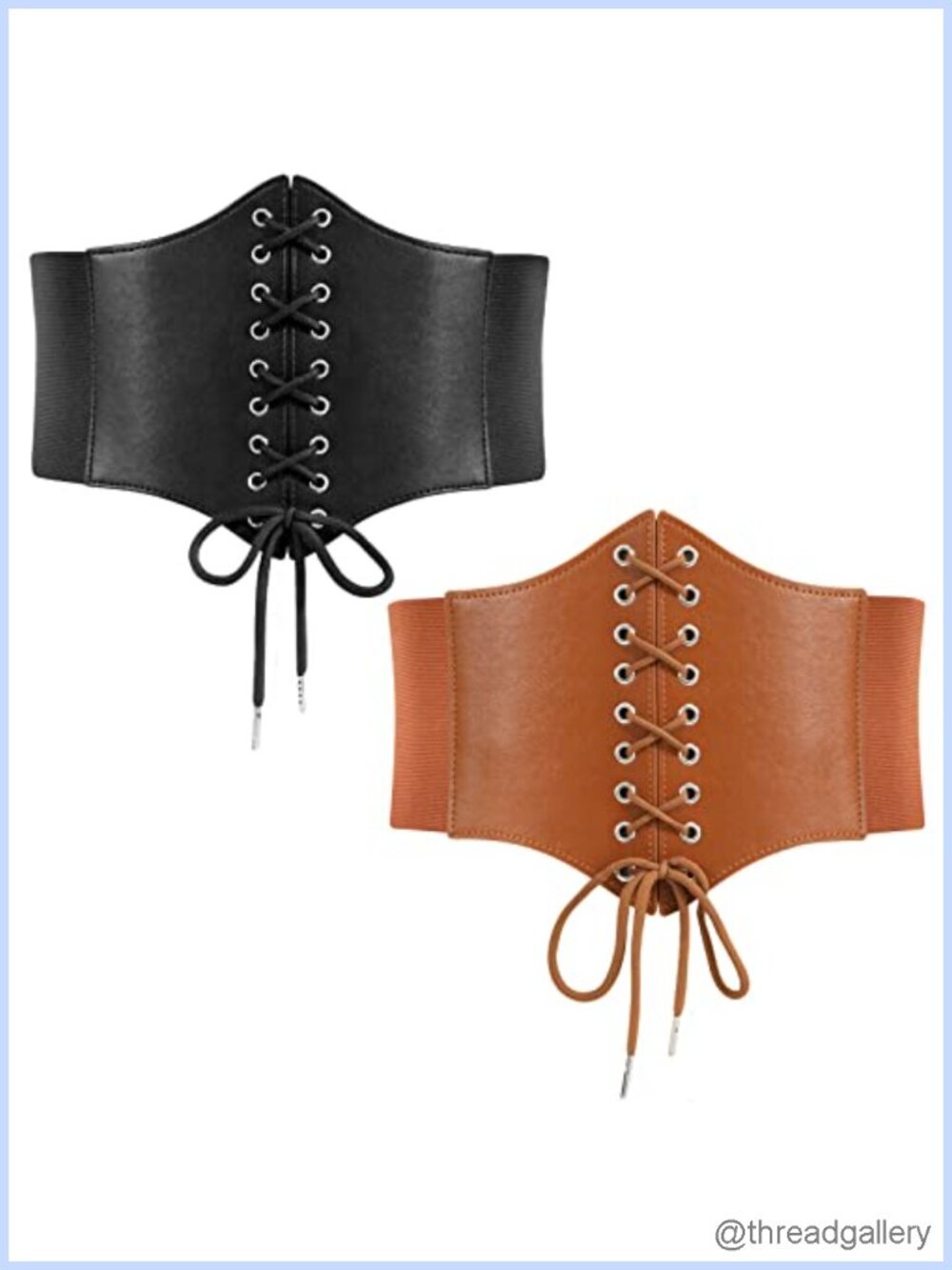 2 Pack Lace-up Cinch Belts PU Leather Wide Elastic Corset Waist Belt for Dress
